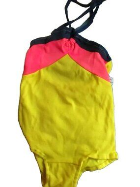 GIRLS 3x Swimsuit  Vintage 1980's NYLON STRETCH COLORBLOCK 1 Piece swim suit